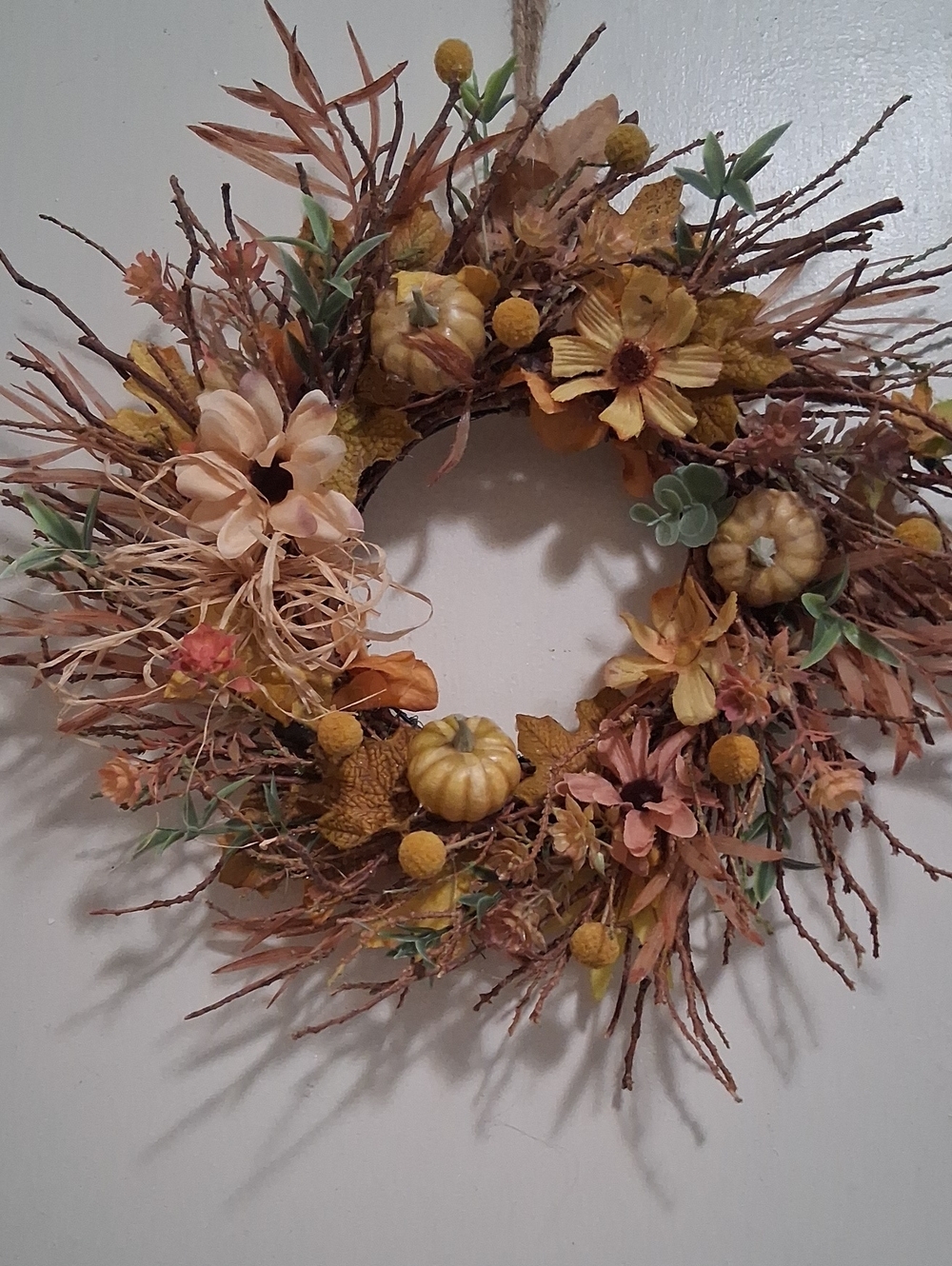 Autumn Harvest Fall Wreath - Rustic Orange & Tan Home Accent